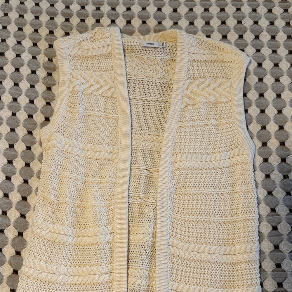 Vince Cream Cable-Knit Open Front Sweater Vest